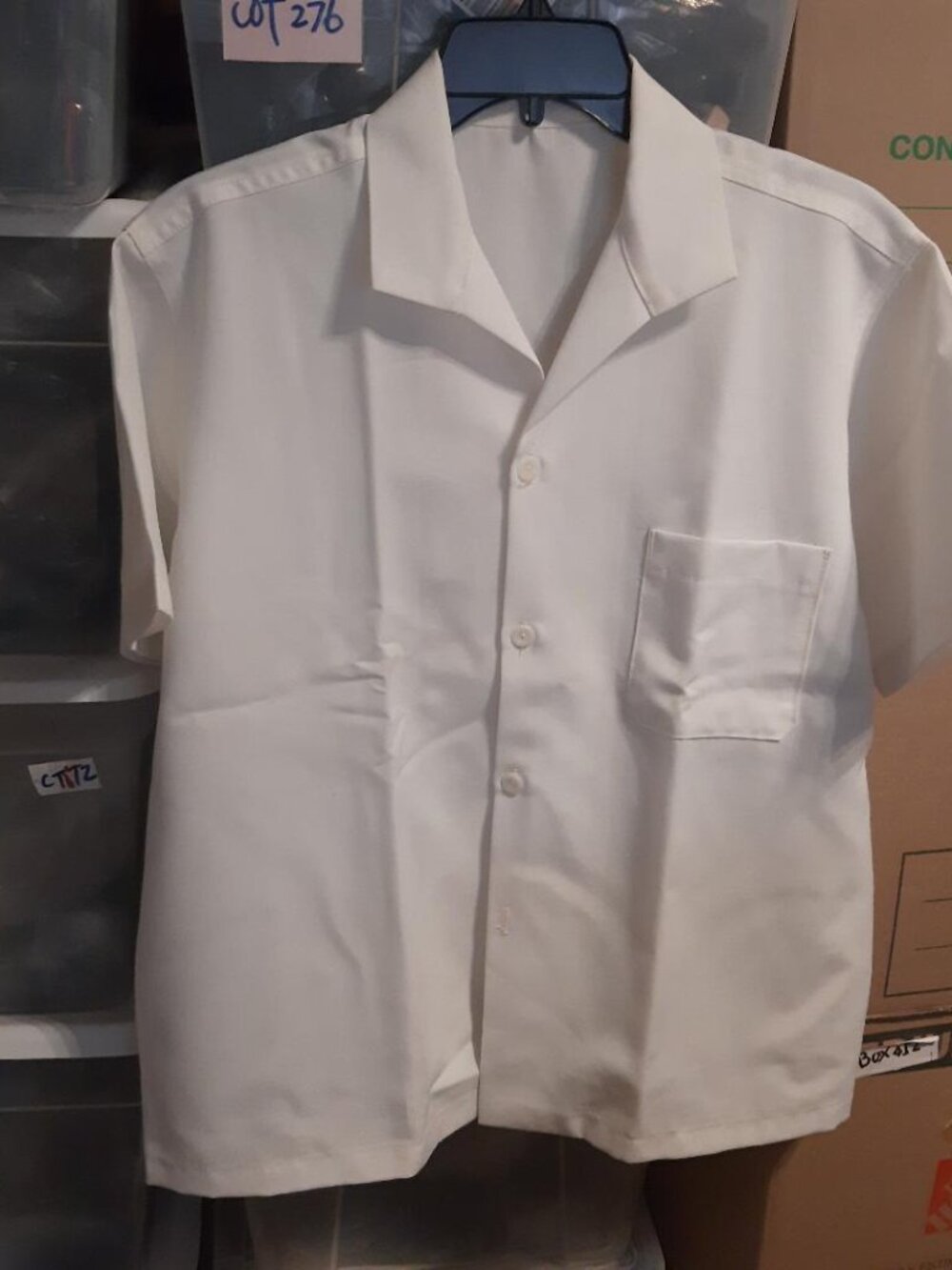 NEW ! Classic White Short Sleeve Camp Collar Shirt W Single Chest Pocket Size M